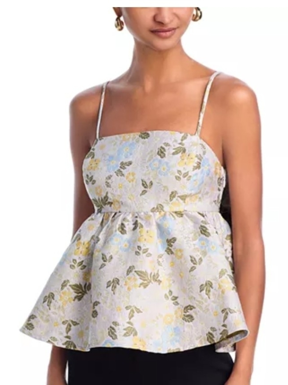 NWT Vici Jaquard Floral Peplum Spaghetti-Strap Top Large Bow On Back. Sz M